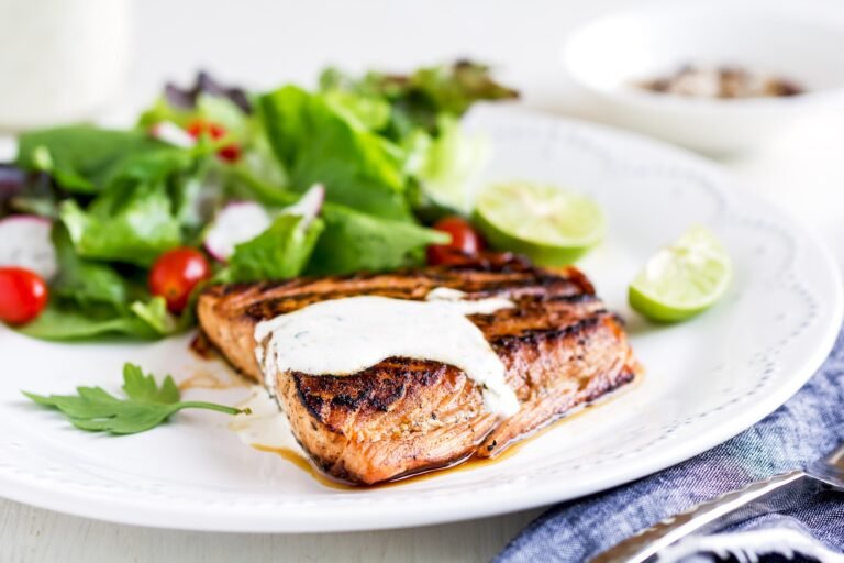 Glazed Salmon with salad