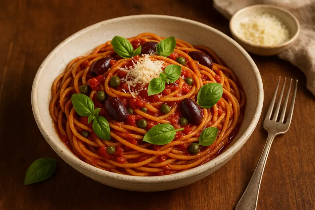 Healthy Whole Grain Pasta Puttanesca